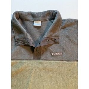 Columbia Sweater Adult Large Green Grey 1/4 Button Fleece Pockets Outdoors